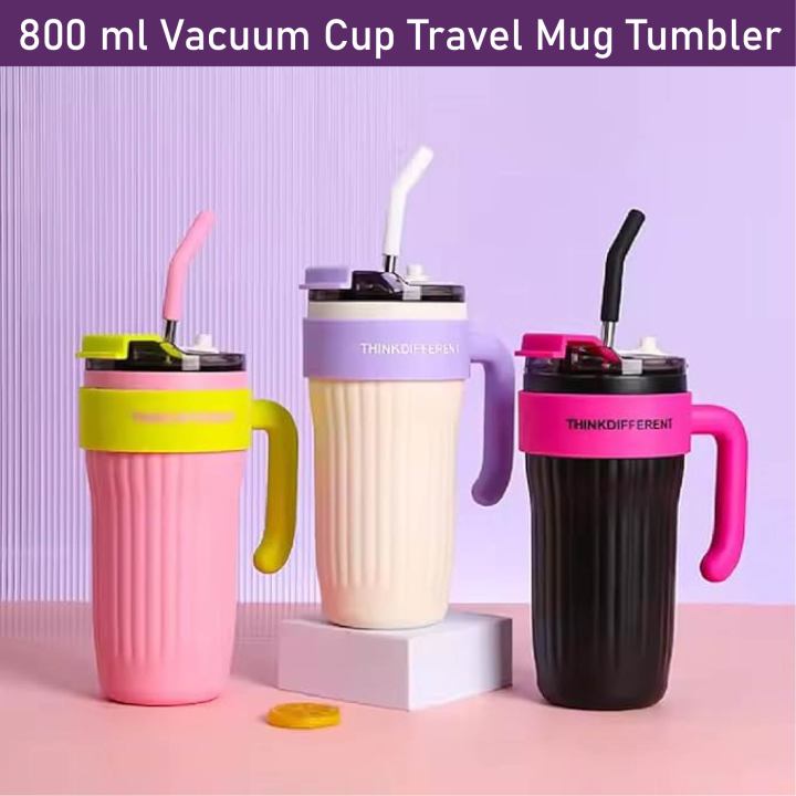 800ml Insulated Stainless Steel Travel Mug with Handle & Straw – Double Wall Vacuum Coffee Tumbler with Lid for Home, Office & Outdoor Use