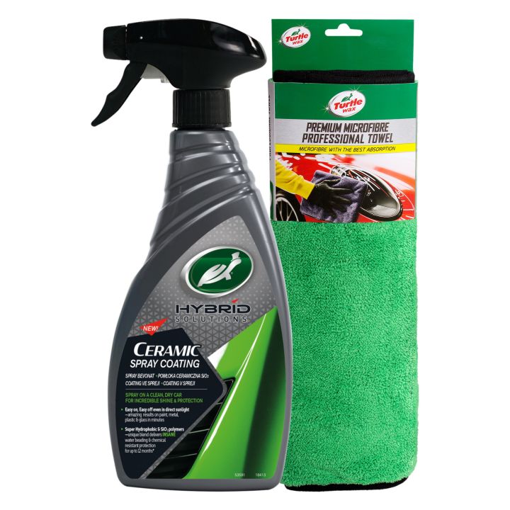 TURTLE WAX - BUNDLE OFFER - HYBRID SOLUTIONS CERAMIC SPRAY COATING - 473 ML , PREMIUM MICROFIBRE PROFESSIONAL TOWEL
