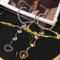 Fashion Heart Pendant Chain Bracelet -Link Connected Gold Metal Wide Finger Ring Bracelets -Women Link Hand Harness Jewelry. 