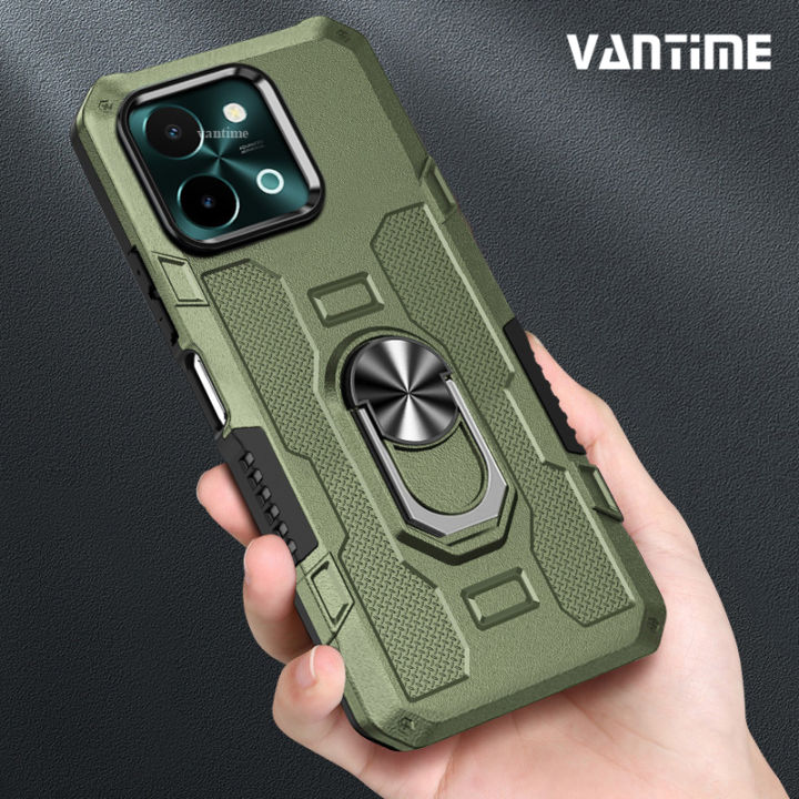 Vantime for vivo Y28 4G Armor Case Hard ShockProof Dual layer Ring Stand Cover