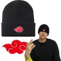 Anime Naruto Hat Akatsuki Cosplay Uchiha Obito Red Cloud Embroidery Caps Knitted Bonnet Autumn Winter Warm Beanie Hat Men Women. 