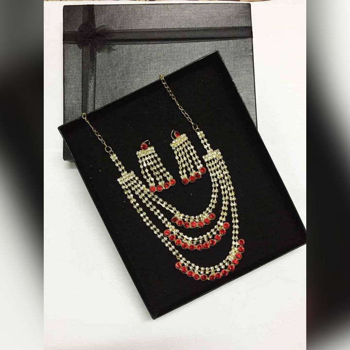 Gift box-Wedding Jewelry Sets Fashion Crystal Bridal Jewelry Set For Women Wedding Costume Jewelry Indian Necklace Sets For Brides Gold Color Jewellery Choker Necklace Earring Imitation Pearl Wedding Decoration