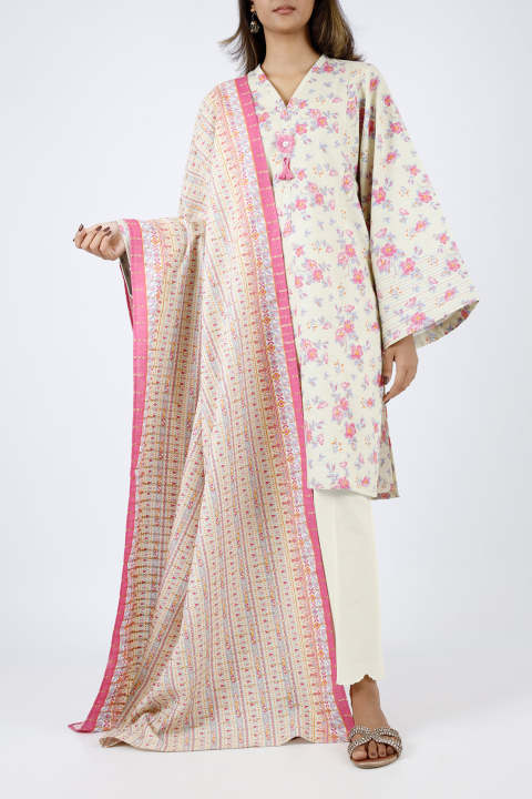 Saya Unstitched Printed Cotton Khaddar 3 Piece Un-Stitched 3-Piece For Women / For Girls - BAHARAN