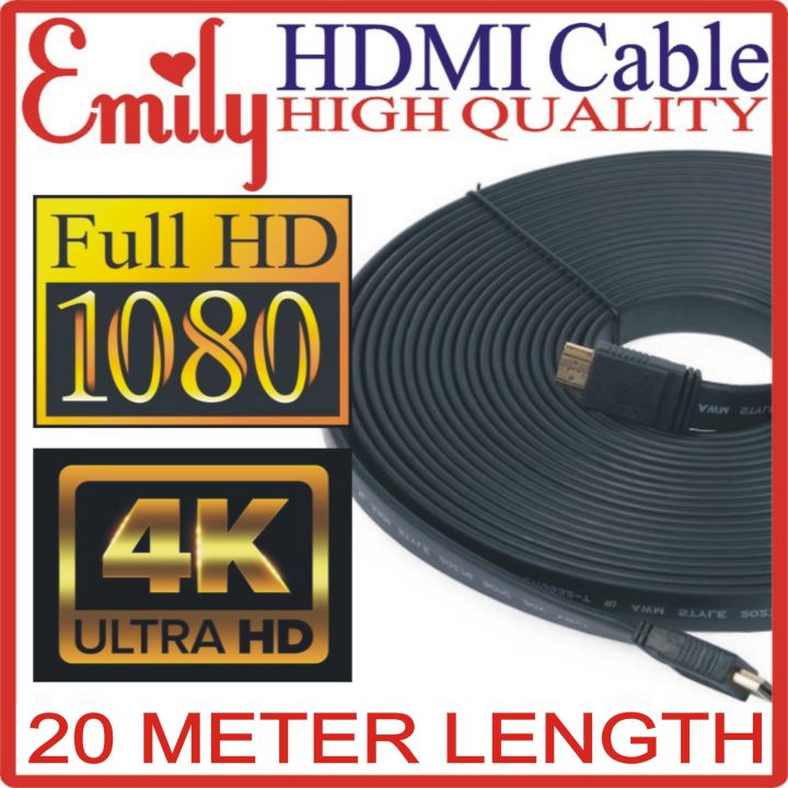 SUPER HDMI LONG CABLE 20M 20 METER BLACK 20 Meter Length (ROUND CABLE) Super Hdmi Long Cable 20M 20 Meter Length for Laptop to LED hdmi Black HDMI Cable High Speed 4K Compatible High Definition Multimedia Interface male to male for Clear Crystal Display T