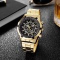 Business Casual Men's Steel Band Watch Geneva Fake Three-eye Six-hand Large Dial Calendar Quartz Watch. 