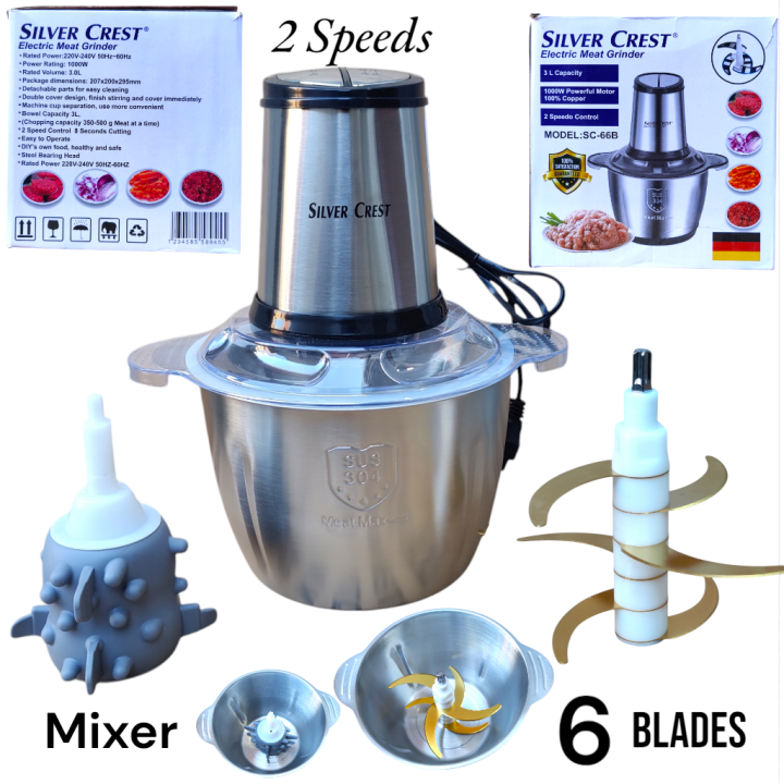 Portable%203%20Litre%206%20Titanium%20Blades%20Stainless%20Steel%20Electric%20Meat%20Grinder%20/%20Chopper%20/%20Mincer%204%20%20/%206%20Blades%20Silver%20Crest%202%20in%201%201000%20watts%20with%20Mixer%20Kolax%20/%20Silver%20Crest/%20GSNationa%20-%20Image%204