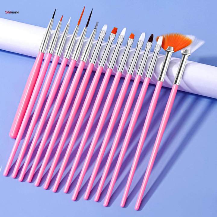 15x Painting Brushes Nail Drawing Pen for Making Dots Polish Art Decorations Light Pink
