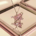 Heart Pendant Pink Crystal Necklace For Women Girl Elegant and Sweet Punk Party Jewelry Clavicle Chain. 