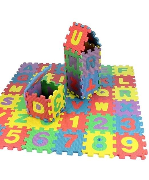 Babyhug Premium Pop Out Interlocking Alphabets & Numbers Floor Puzzle Playmat (48cm * 48cm)- 36 Pieces| Montessori Learning Eva Soft Colorful Kids Floor mat - Thickness 1 cm| BIS Certified| 18 months+| Colors may vary
