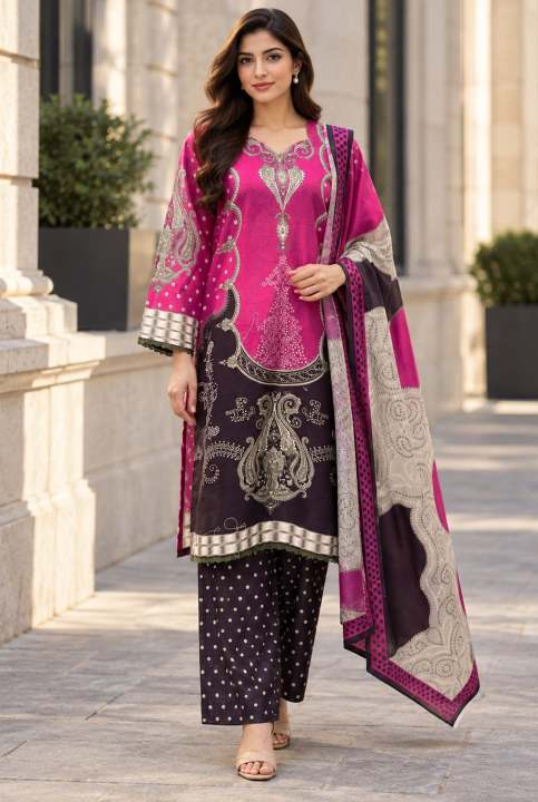 Kleren 3 Piece Unstitched Digital Printed Khaddar Suit for Women with Digital Printed Khaddar Shirt, Digital Printed Khaddar Trouser and Digital Printed Khaddar Dupatta - Winter Collection 2026 - Design code : Mehr-O-Maah M-29