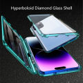 Biruiqu For iPhone 15 Plus Pro Max Magnetic Absorption Case Metal Frame Shockproof Double Sided Tempered Glass Magnetic Case Cover. 