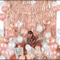 Happy Birthday Rose Gold Decoration Set For Girls Including Birthday Foil + 25 Balloons + 5 x Confetti Balloons + 2 x stars & Hearts + Curtains 6 feet Length- Rose Gold Theme For Girls. 