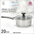 Sonex Mega Classic Cooking Sauce Pan – 16cm, 18cm, 20cm | Premium Stainless Steel with Glass Lid | Heavy Base | Durable, Rust-Resistant Cookware | Gas Stove Compatible. 