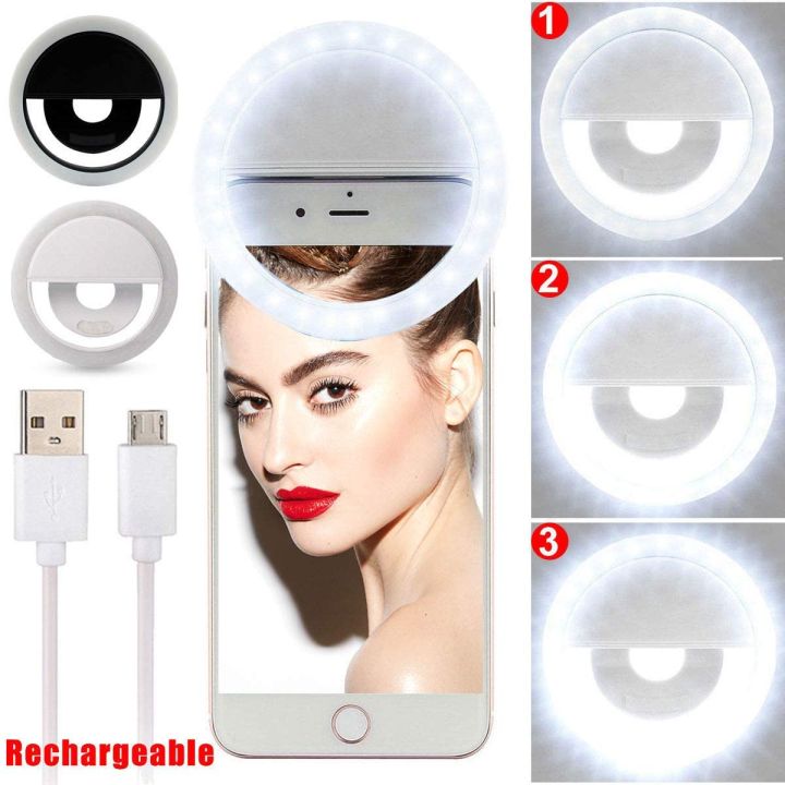Selfie Ring Light – Portable LED Selfie Ring Light for Mobile Phones – Rechargeable Ring Light with Charging Cable For Tik Tok and Photography - 3 Level Brightness Adjustment with Flash Mode – Musically Light