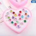 24pc/set Mixed Flower Heart Ring Baby Kids Girl Children's Rings With Display Box For Gift. 