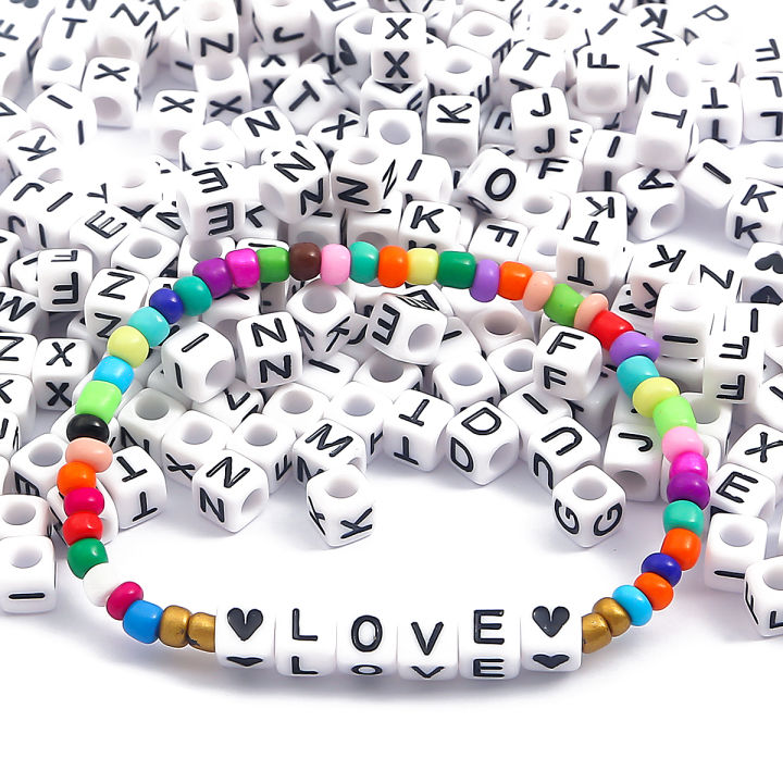 【Storewide Sale】 100Pcs Beads Letter Beads Cubic White Alphabet Beads 6mm Faceted Beads For Jewelry Making