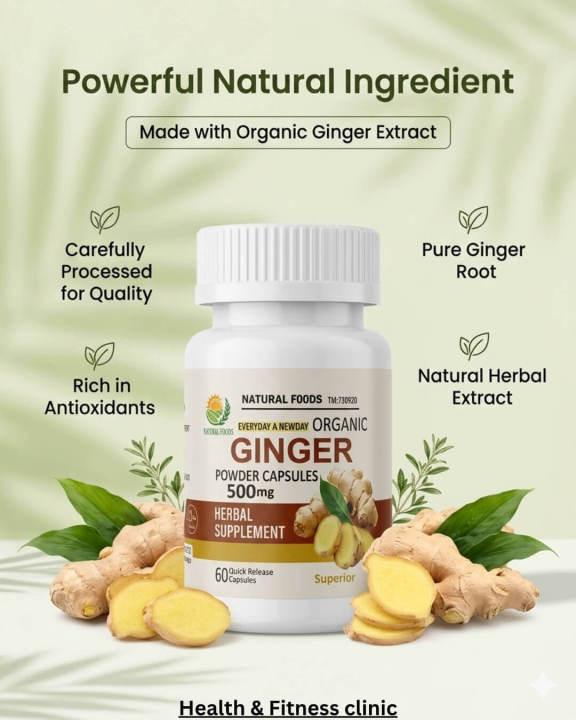 Ginger Powder Capsules 60 | Adrak Herbal | 100% Pure & Natural | Digestive & Immunity Support
