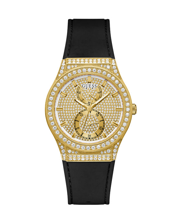 Guess Gala Diamonds Silver Dial Gold Steel Strap Watch for Women - GW0401L3