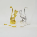 Stainless Steel Swan Base Tea Spoon Set - Golden/Silver. 