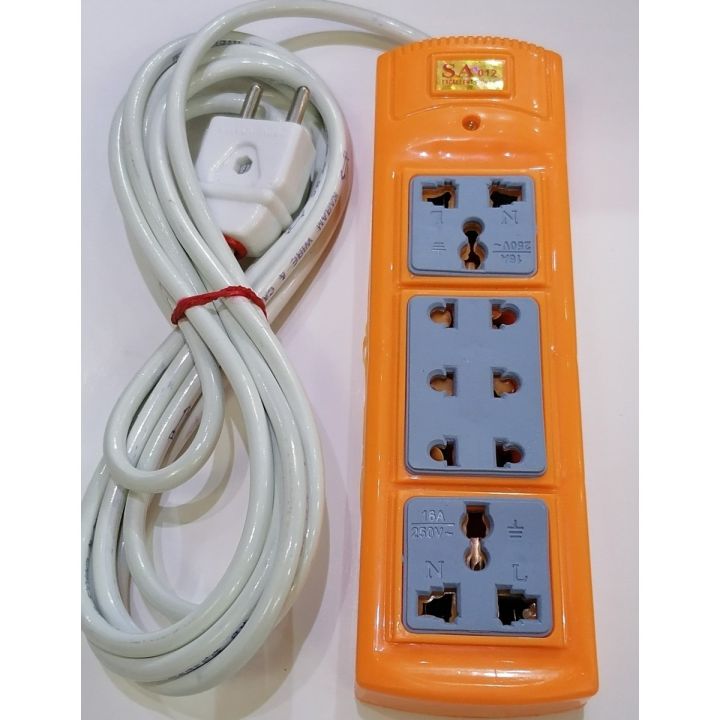 Extension Board with 5 Sockets (3 simple + 2 universal sockets) with 3 meters long Copper wire