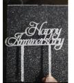 Happy Anniversary Cake Topper - Silver Party Decoration. 