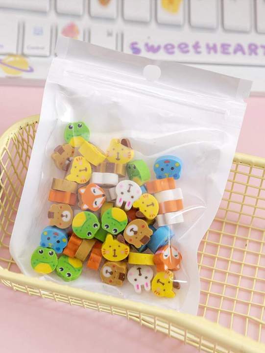 Pack Of 6 mix shaped Creative Rubber With Mini Size Eraser Box Stationery Pencil Erasers Cuisine Shape Eraser For Office Kids Prize Writing Drawing Student Gift