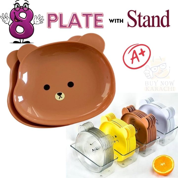 4/8Plate Cartoon Bear Shape Reusable Plate Food Grade Plastic Multi-function Creative Spit Bone Dish Household Dish Elliptical Plate Set Dining Table Garbage Platel