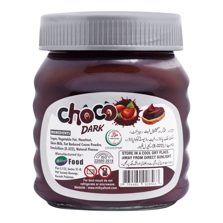 Milkyz%20Food%20Choco%20Dark%20Double%20Chocolate%20Spread%20With%20Hazelnut%20350g%20Jar%20Bottle%20-%20Image%203