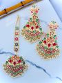 Fashion Nauratan Earrings With Mang Tikka Set Imitation Jewelry For Girls & Women Stylish Wedding and Party Jewellery Silver Earrings Set. 