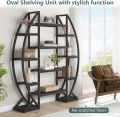 Multiple-Tiers Indoor Book Shelf, Large Half Moon Shaped Shelf, Curved Industrial Book Rack for Living Room. 