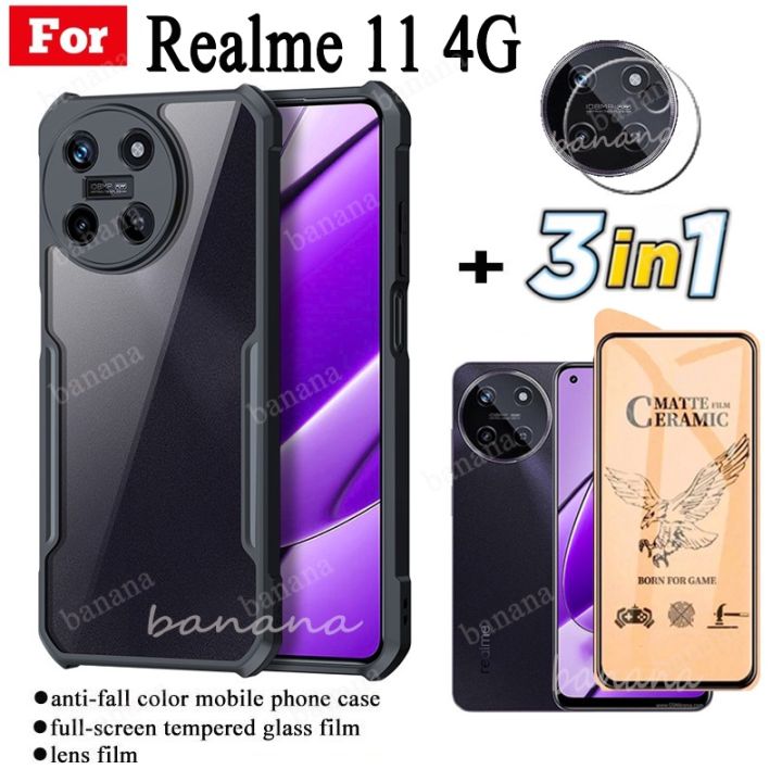 3 in 1 Realme 11 4G Shockproof Case for Realme11 5G CeramicTempered Glass Screen Protectors and Camera Lens Film Protector