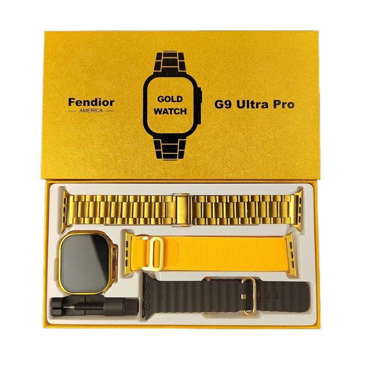 G9 Ultra Pro ( Golden Edition ) Smartwatch IP67 Water Resistant With 3 Straps