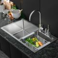 SA HANDMADE KITCHEN SINK DOUBLE BOWL 82X45 SILVER WITH KNIFE HOLDER. 