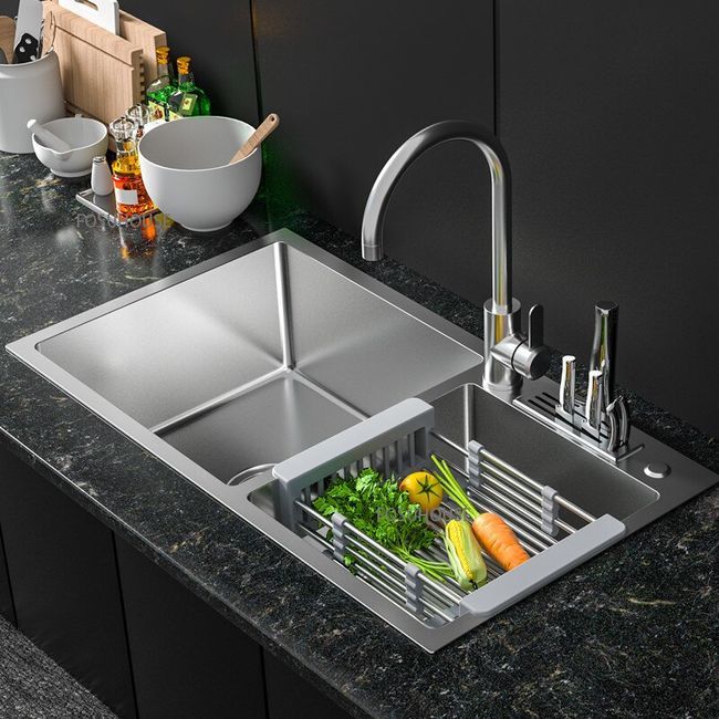 SA HANDMADE KITCHEN SINK DOUBLE BOWL 82X45 SILVER WITH KNIFE HOLDER