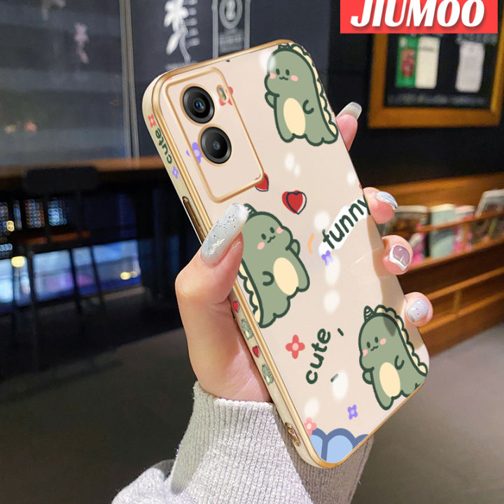JIUMOO For vivo Y55s 5G Y72T 5G Case Cartoon Cute Dinosaur New Luxury Plating Phone Cases Square Edge Pattern Shockproof Soft Case Full Cover Camera Lens Protection Shell