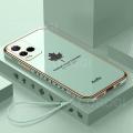 Maitus for Vivo Y21 Back Cover with Lanyard Stylish 6D Plating Maple Leaf Phone Case Square Frame Soft Silicone Mobile Cases Pouch Girls New Design. 