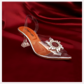 Transparent Pointed High Heel Sandals for Women, Clear PVC with Rhinestones, Elegant Wedding Pumps. 