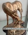 Vintage / Antique Brass & Wood MCM Horse MOM BABY Foal statue figurine Mid Century. 