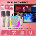 K12 Wireless Mic With Speaker - Single / Double RGB 7 Colour Dancing Light Karaoke Mic With Portable Bluetooth Microphone For Recording With Speaker For Music - 3 in 1 USB / AUX / SD Card Slot Karaoke Handheld Microphone - Black, Blue & Pink Colours. 