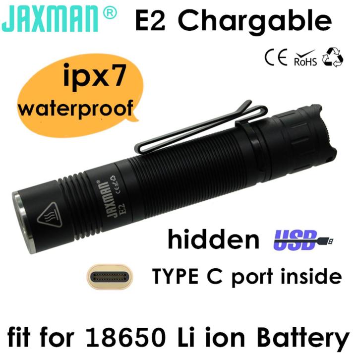 JAXMAN E2 TYPE C Charging CREE XML2 Nichia 219 18650 LED Flashlight Portable Small Light