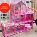 Holiday Villa Three Story Pink Doll House For Girls - 129 pcs - 24 inches. 