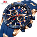 Mini Focus Blue Silicone Belt Blue Dial Chronograph Watch for Men- MF0349G-02. 