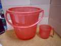 2 Pcs Set 1 Bucket 15 Liters Capacity 1 Mug Bath Set Transparent Pure Plastic (Multicolours). 