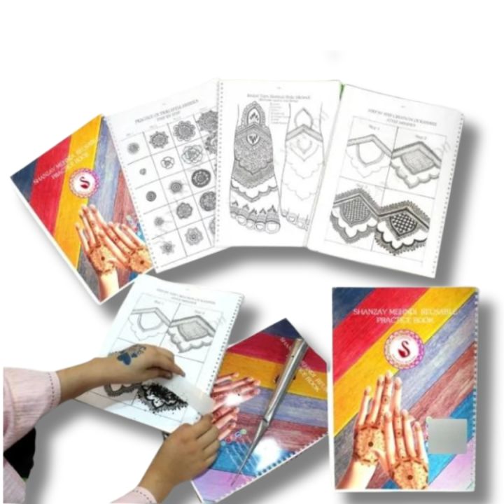 High Quality  Reusable  Complete  Mehndi Practice Book  For Henna Practice - 1 Book with Scrub