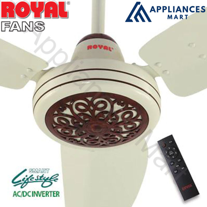 Royal Fans AC/DC Inverter Ceiling Fan Regency Model Remote Control Copper Winding 56 Inches Oakwood
