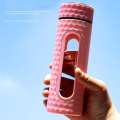 Glass Water Bottle with Plastic Case Heat Resistant Leak-proof Drinking Bottles Car Tumbler Cup for Tea Milk Juice 450ml(Multicolor 1-piece). 