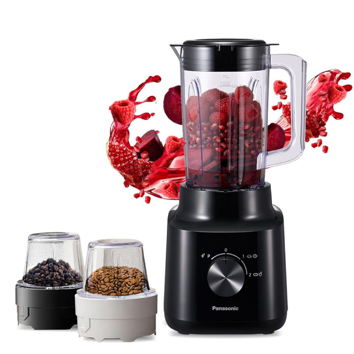 Panasonic 450w motor blender, curved stainless steel blade for smooth blending, 1.45L plastic jug for easy handling, 2 dry mill for grinding, 2 speed+1 pulse, safety lock- MXCP3121