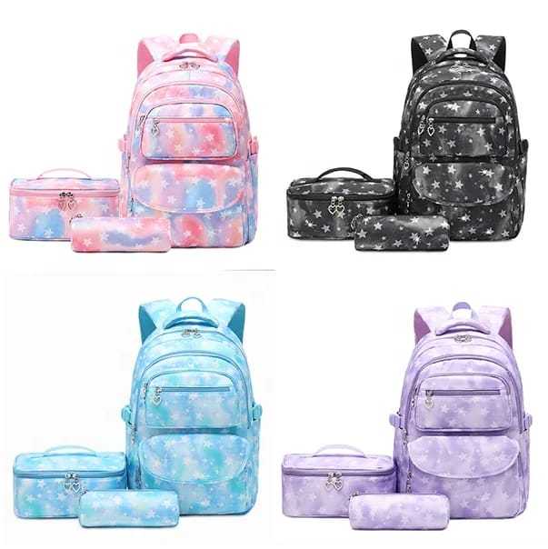 New 3 in 1 Floral backpack Female students simple School bag lunch bag ...