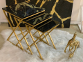 Nesting Tables Set Coffee Table Set Side Table Set Black And Gold Cross Legs Accent Tables Set Of 3. 