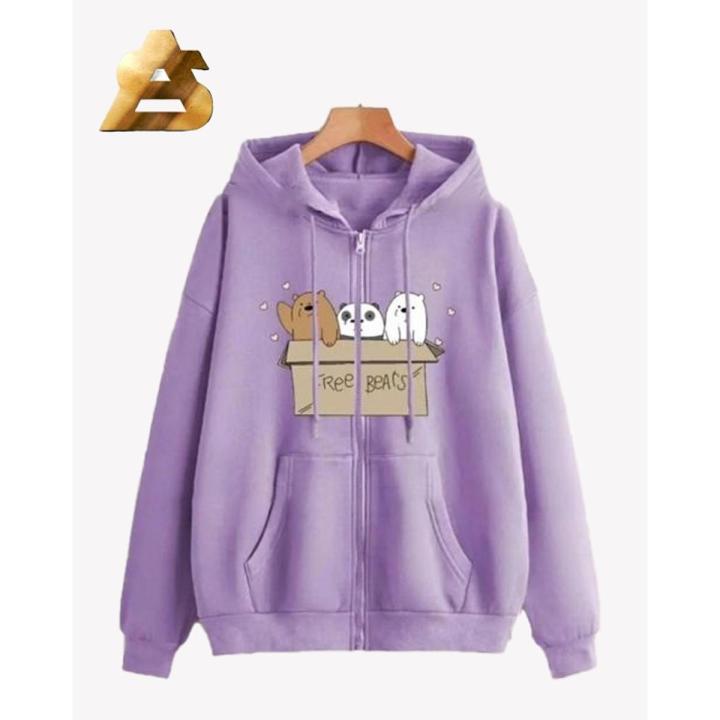 Printed Purple Fleece Pull Over Zipper For Women And Girls